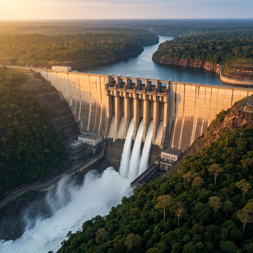 Grand Ethiopian Renaissance Dam on the Blue Nile at golden hour