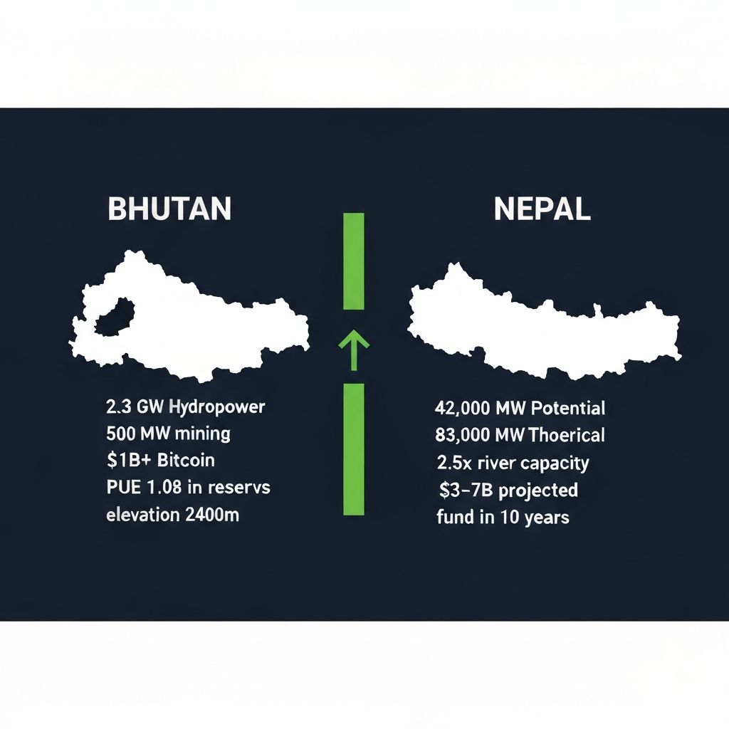 Side-by-side comparison of Bhutan and Nepal hydropower and sovereign digital asset potential
