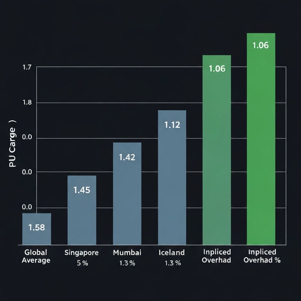 PUE comparison bar chart across global data centre locations